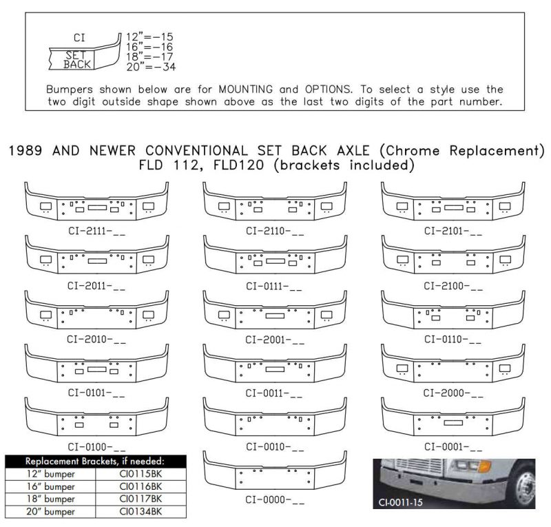 Freightliner FLD120 FLD112 Bumper Style List