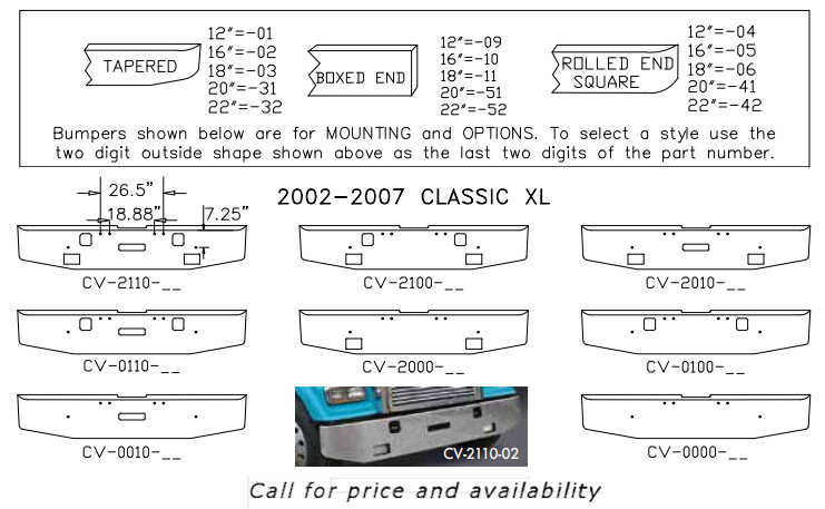 Freightliner Classic XL Bumper Style List