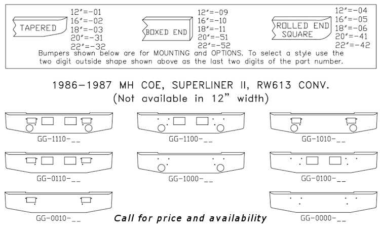 Mack MH, COE, SUPERLINER Bumper style list