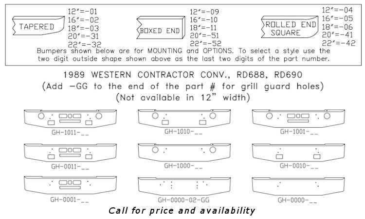 Mack RD688, RD690, and Western Contractor Bumper style list